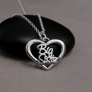 Big Sister Necklace, Sterling Silver Big Sister Charm on a Silver Cable Chain, Big SIster Heart Charm, Sister Gift, Sister Jewelry