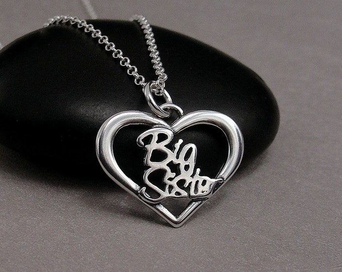 Big Sister Necklace, Sterling Silver Big Sister Charm on a Silver Cable Chain, Big SIster Heart Charm, Sister Gift, Sister Jewelry