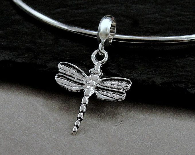 925 Sterling Silver Dragonfly Dangle Charm, Dragonfly European Charm, Dragonflies Charm, Bracelet Charm, Large Hole Bead, Dragonfly Gift