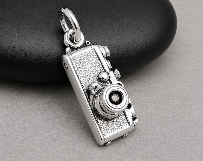 Digital Camera Charm, 925 Sterling Silver 3D Camera Pendant for Necklace or Bracelet, Photographer Charm Gift