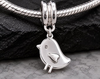 Baby Chick European Charm, Silver Little Chick Dangle Charm, Easter Chick Charm with Bail, Sparrow Charm, Baby Bird Charm, Cute Bird Charm