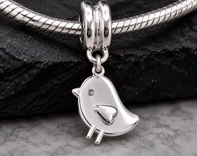 Baby Chick European Charm, Silver Little Chick Dangle Charm, Easter Chick Charm with Bail, Sparrow Charm, Baby Bird Charm, Cute Bird Charm