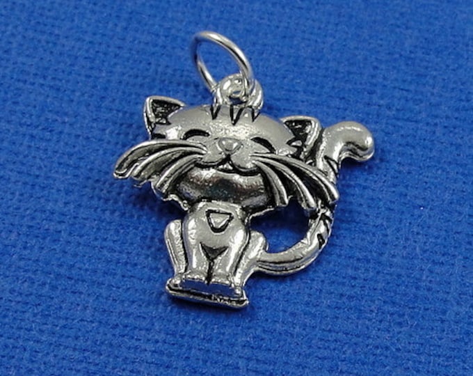 Cute Happy Cat Charm - Silver Cat Charm for Necklace or Bracelet
