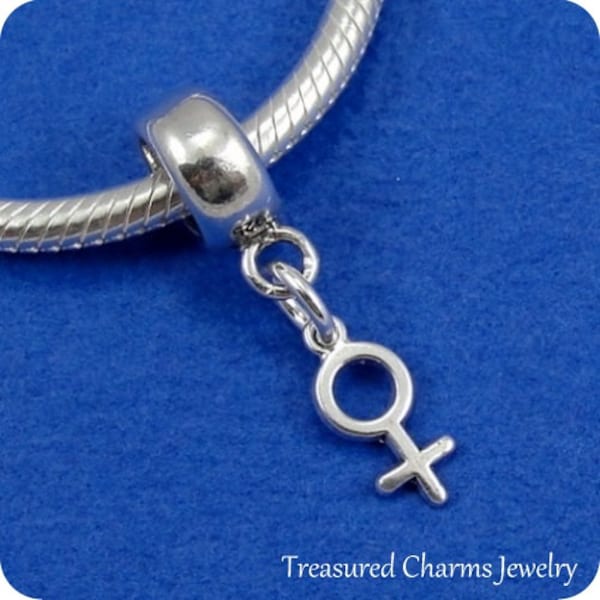 Symbole de Vénus femelle Charme de perle pendant européen - Argent sterling Symbole de genre féminin Charme pour bracelet européen