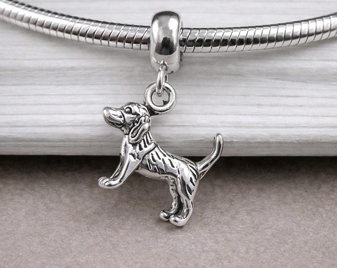 925 Sterling Silver Beagle Dangle Bead Charm, Tiny 3D Beagle European Charm, Dog Charm, Bracelet Charm, Large Hole Bead, Beagle Gift