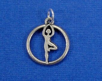 Yoga Tree Pose Charm - Silver Plated Yoga Tree Pose Charm for Necklace or Bracelet