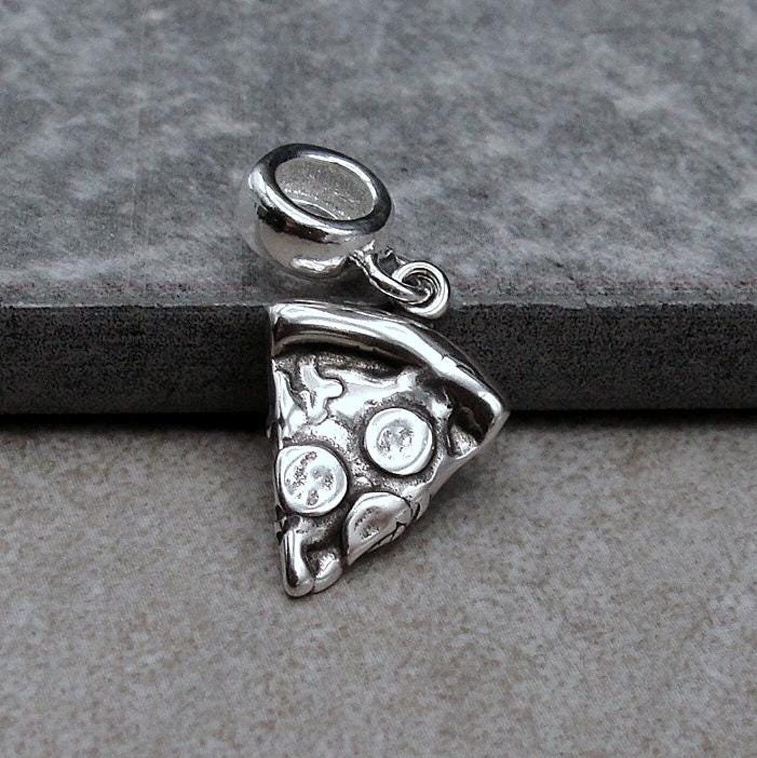 Pendentif pizza au pepperoni en argent sterling 925, breloque