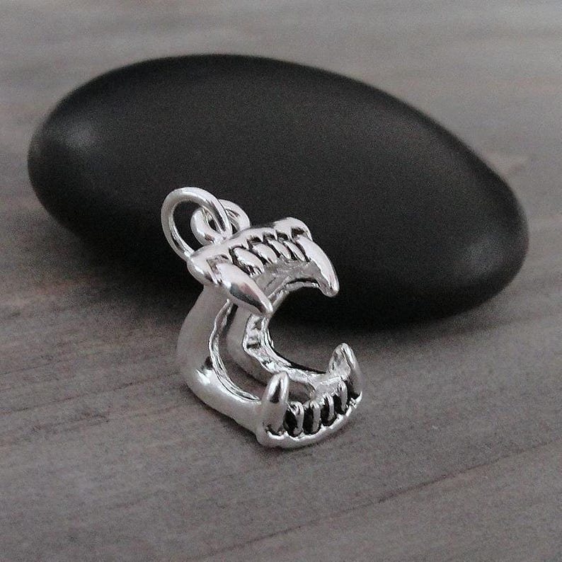 Vampire Fangs Charm, Silver 3D Vampire Teeth Charm for Necklace or Bracelet, Halloween Charm, Vampire Fangs Pendant, Vampire Teeth Pendant image 2