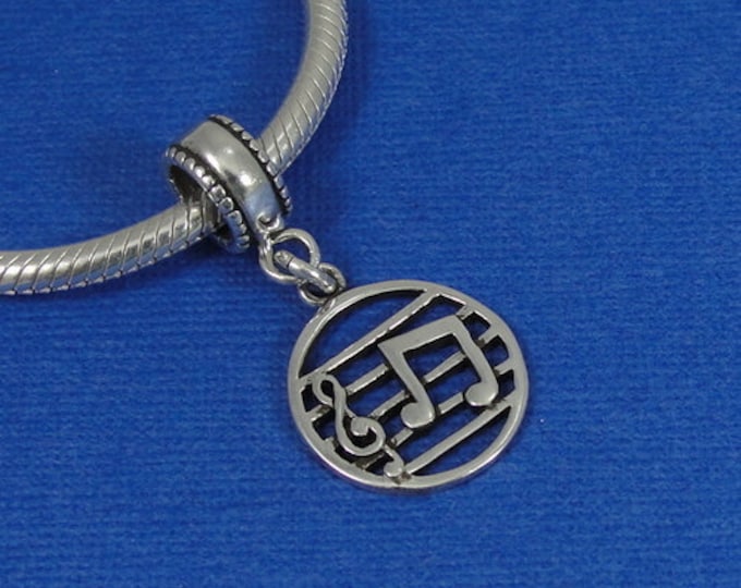 Music Note and Treble Clef European Dangle Bead Charm - Sterling Silver Music Note Charm for European Bracelet