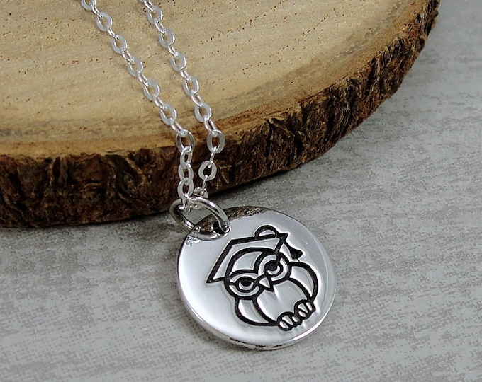 Sterling Silver Graduation Owl Necklace, Graduation Owl Charm, Class of 2019 Graduation Charm Necklace, Graduation Gift Jewelry