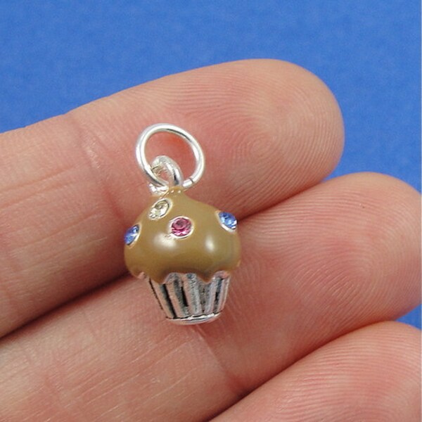 Chocolate Cupcake Charm - Silver Plated Chocolate Cupcake Charm pour collier ou bracelet