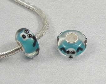 Puppy Dog Large Hole Lampwork Glass Bead - 925 Sterling Silver European Bead Charm