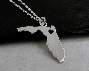 925 Sterling Silver Florida Heart Necklace, Florida State Charm, Florida Heart Cutout Necklace, Florida State Necklace, Florida Gift