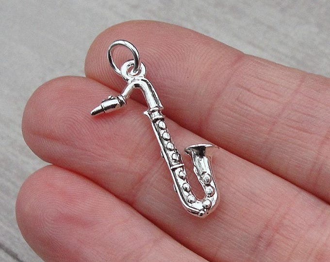 Saxophone Charm, Silver Jazz Instrument Charm for Necklace or Bracelet, Saxophone Player Charm, Saxophone Gift, Musical Instrument Charm