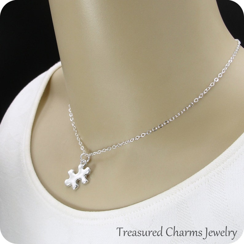 Puzzle Piece Necklace Silver Puzzle PIece Charm on a Silver Cable Chain