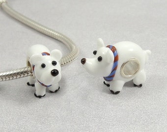 Polar Bear Large Hole Lampwork Glass Bead - 925 Sterling Silver European Bead Charm