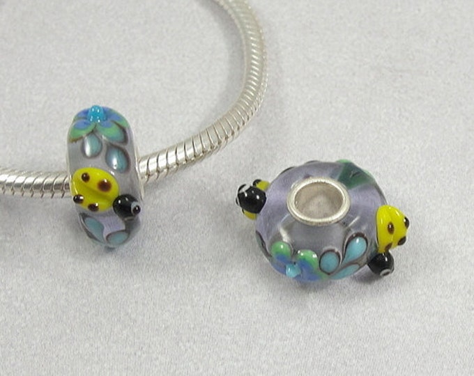 Ladybug Large Hole Lampwork Glass Bead - 925 Sterling Silver European Bead Charm