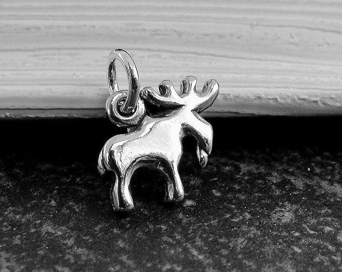 Moose Charm, 925 Sterling Silver Moose Necklace Charm, Moose Bracelet Charm, Elk Charm, Reindeer Charm, Moose Gift, Moose Jewelry