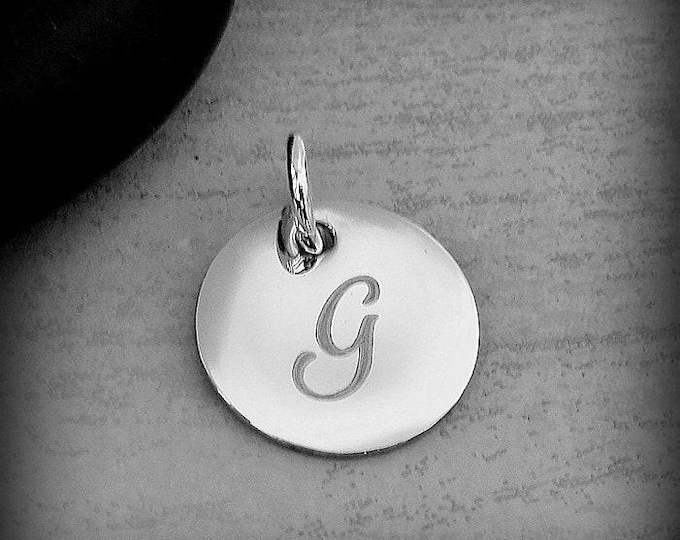 Stainless Steel Letter G Charm, Silver Engraved Letter G Round Disc Initial Charm, Cursive G Charm, Engraved Alphabet Script Font Pendant