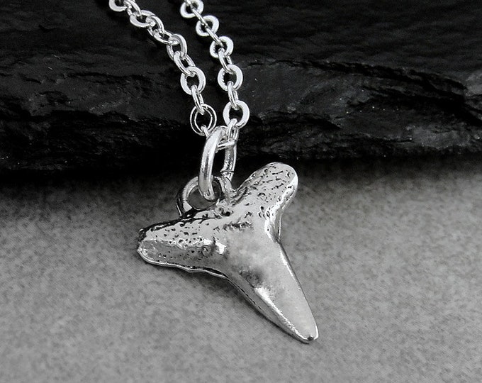 Shark Tooth Necklace, Silver Plated Shark Tooth Charm Necklace, Sailor Necklace, Sailro Charm, Shark Tooth Gift, Shark Tooth Jewelry