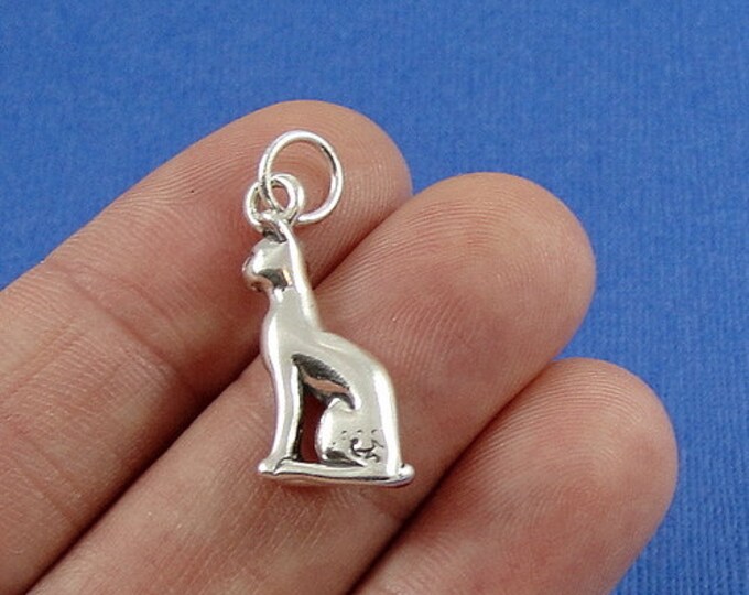 Egyptian Sphinx Cat Charm - Sterling Silver Cat Charm for Necklace or Bracelet