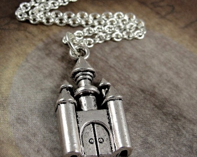 Medieval Castle Necklace, Silver Plated Castle on a Silver Cable Chain
