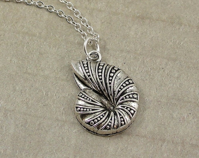 Nautilus Shell Necklace, Silver Nautilis Shell Charm on a Silver Cable Chain