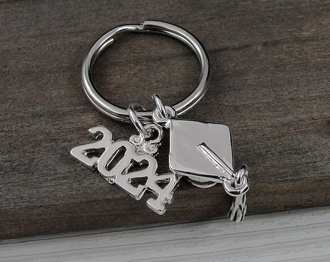 2024 Graduation Key Ring, Silver 2024 Graduation Keychain, Class of 2024 Keychain, Graduation Charms, Graduation Gift, Graduation Jewelry