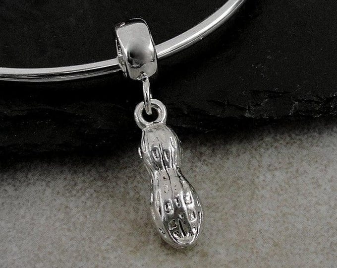 Tiny Peanut European Dangle Bead Charm - Silver Peanut Charm for European Bracelet - 3D Peanut Charm - Nut Charm - Legume Charm