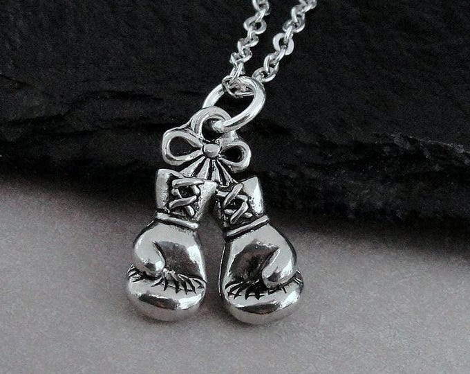 Boxing Necklace Necklace, Silver Plated Boxing Charm Necklace, Boxer Necklace, Fighter Necklace, Survior Necklace, Fighting Cancer GIft