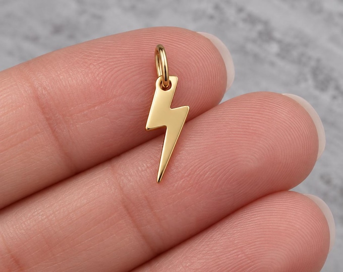 Tiny Gold Lightning Bolt Charm, Mini Thunderbolt Charm for Necklace or Bracelet, Dainty Gold Jewelry