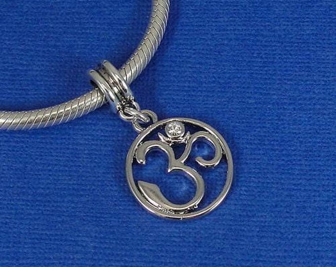 Om (Aum) European Dangle Bead Charm - Silver Om Symbol Charm for European Bracelet