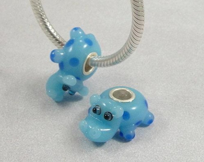 Hippopotamus Large Hole Lampwork Glass Bead - 925 Sterling Silver European Bead Charm