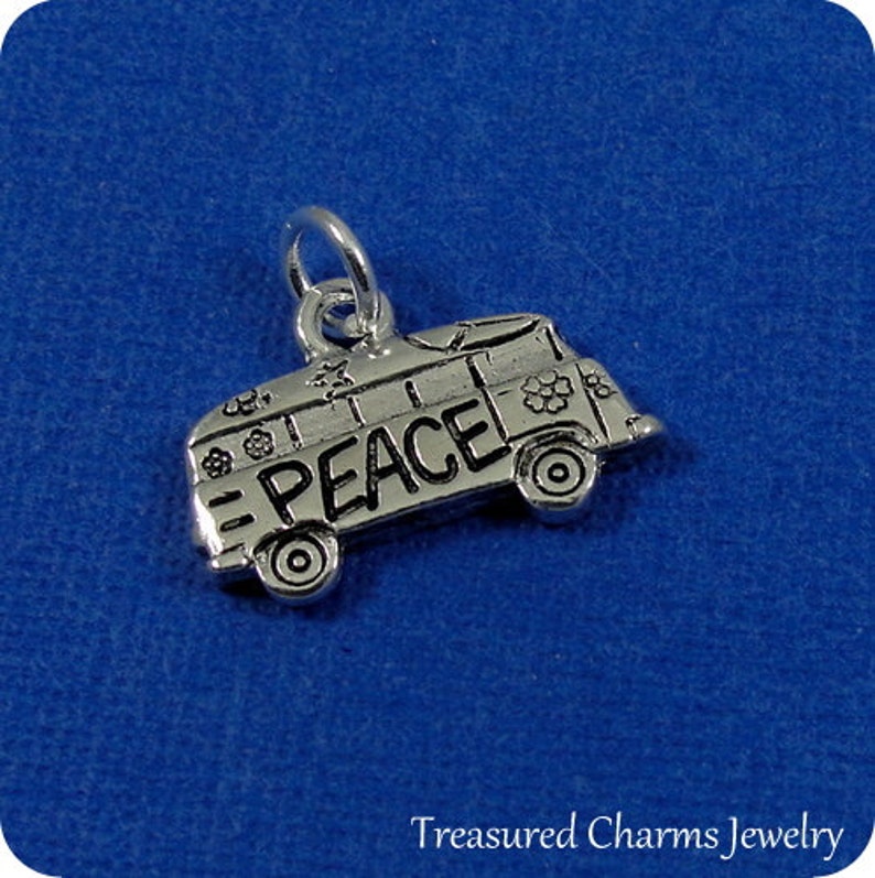 Hippie Van Charm Silver Plated Love and Peace Hippie Van Charm for Necklace or Bracelet image 2