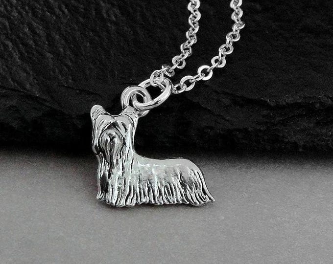 Yorkshire Terrier Necklace, Silver Plated Yorkie Charm Necklace, Skye Terrier Necklace, Skye Terrier Charm, Yorkshire Terrier Charm
