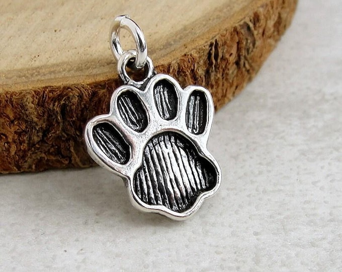 925 Sterling Silver Paw Print Charm, Cat Paw Charm, Dog Paw Charm, Bracelet Charm, Necklace Charm, Cat Lover Gift, Dog Lover Gift