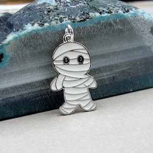 Mummy Charm, Silver and White Enamel Mummy Charm, Halloween Charm, Halloween Jewelry, Necklace Charm, Bracelet Charm, Halloween Themed Charm