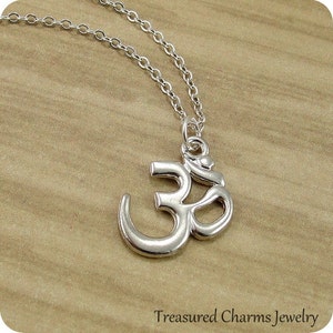 CLOSEOUT - Aum Om Symbol Necklace, Silver Aum Ohm Charm on a Silver Cable Chain