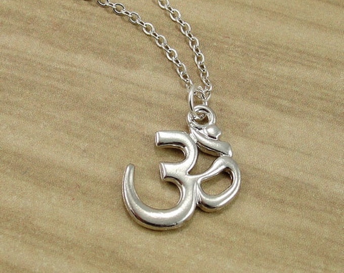 CLOSEOUT - Aum Om Symbol Necklace, Silver Aum Ohm Charm on a Silver Cable Chain