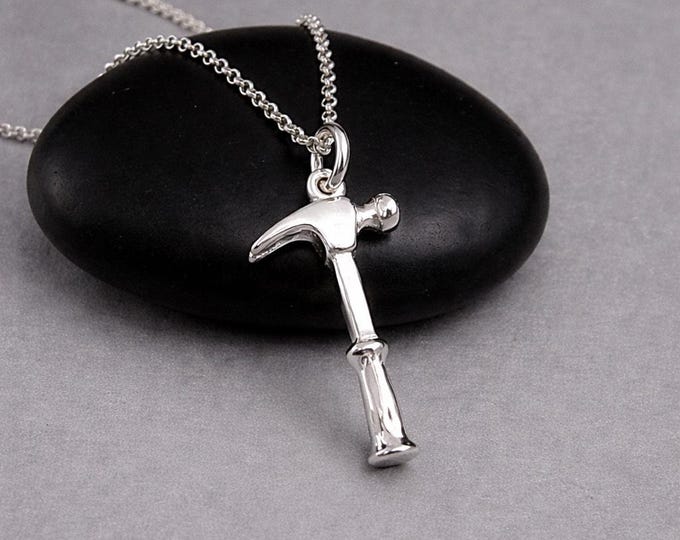 Claw Hammer Necklace, Sterling Silver 3D Hammer Charm on a Silver Cable Chain, Handyman Pendant, Tool Necklace, Handyman Gift