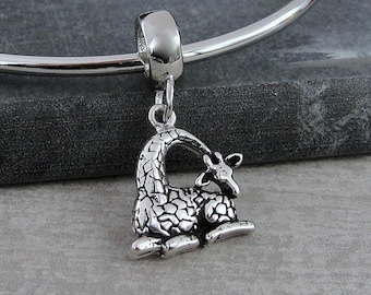 Giraffe European Charm, 925 Sterling Silver Giraffe Dangle Charm, Giraffe Charm with Bail, Snake Bracelet Charm, Large Hole Bead
