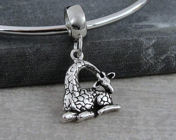 Giraffe European Charm, 925 Sterling Silver Giraffe Dangle Charm, Giraffe Charm with Bail, Snake Bracelet Charm, Large Hole Bead