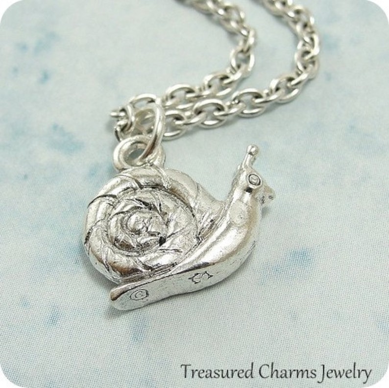 Snail Necklace Snail Charm on a Silver Cable Chain Etsy