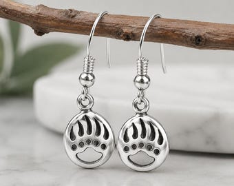 Bear Paw Earrings, 925 Sterling Silver Bear Claw Dangle Earrings, Southwestern Bear Jewelry, Bear Earrings, Paw Print Earrings, Bear Jewelry