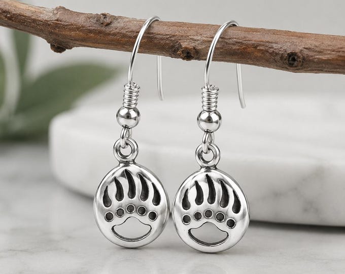 Bear Paw Earrings, 925 Sterling Silver Bear Claw Dangle Earrings, Southwestern Bear Jewelry, Bear Earrings, Paw Print Earrings, Bear Jewelry