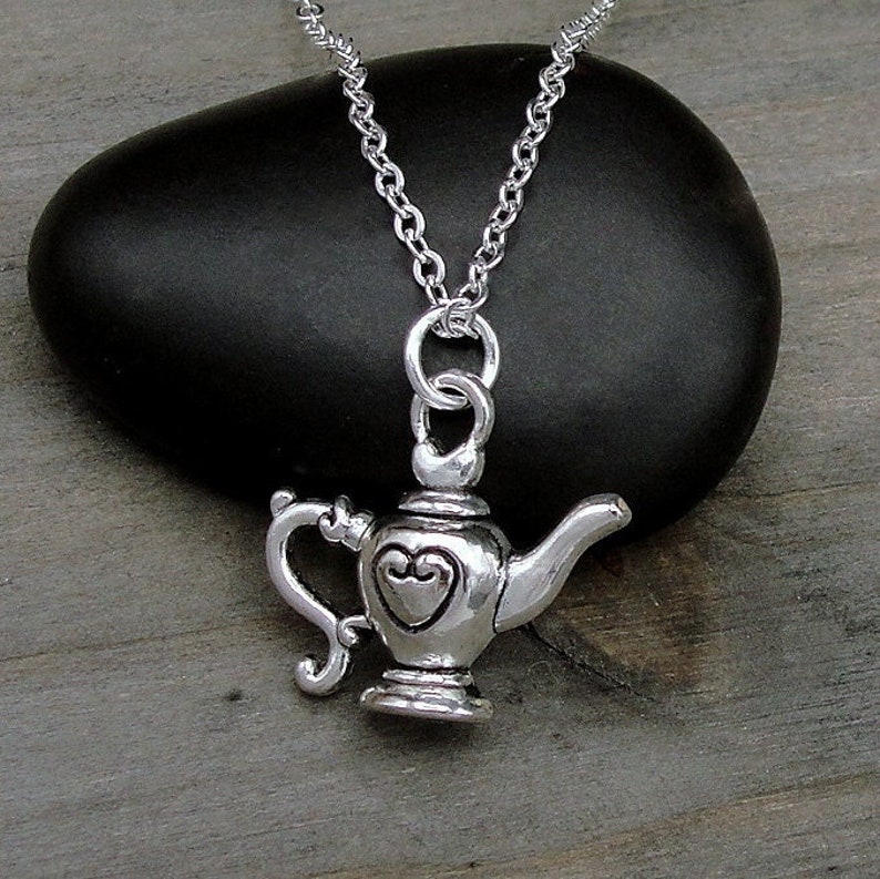 Teapot Necklace, Silver Plated Teapot Charm Necklace, Tea Lover Necklace, Tea Drinker Charm, Teapot Gift, Teapot Jewelry image 1
