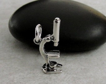 925 Sterling Silver Microscope Charm, Science Lab Charm, Scientist Chemist Charm, Biology Research Charm, Bracelet Charm, Necklace Charm