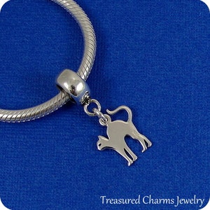 Scaredy Cat European Dangle Bead Charm - Sterling Silver Scaredy Cat Charm for European Bracelet