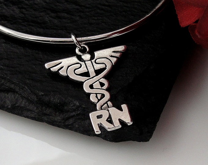 Sterling Silver Registered Nurse Charm, RN Charm, RN Caduceus Charm, Nurse Pendant, Nursing School Charm, Nurse Jewelry, Bracelet Charm