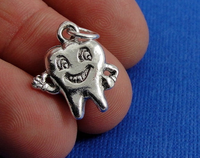 Tooth Charm - Silver Plated Smiling Tooth Charm for Necklace or Bracelet